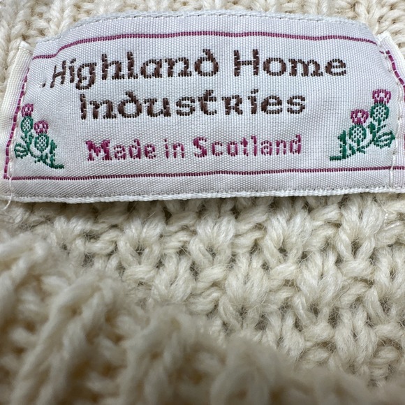 Vintage 90s Highland Home Industries Hand Knit Pure Wool Cream Cardigan | Sz: S - Picture 10 of 13